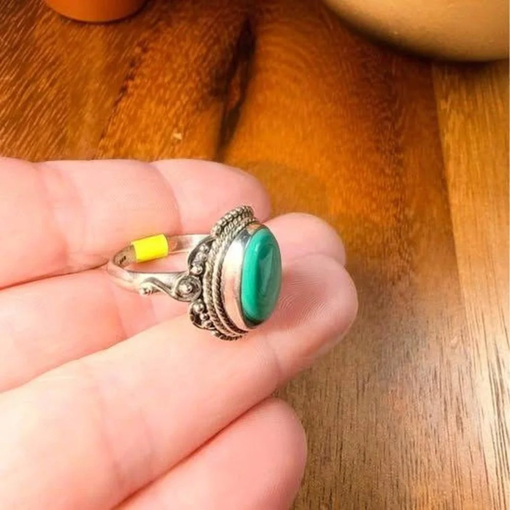 Malachite Ring - Size 8 - 925 Sterling Silver